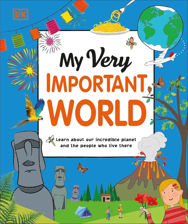 Book cover of 'My Very Important World' with colorful illustrations and text.