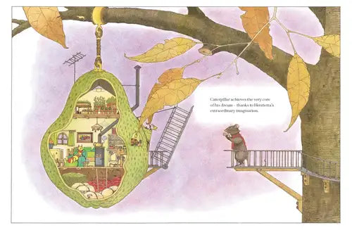 Illustration of a treehouse with a ladder and a person on a platform, surrounded by autumn leaves.