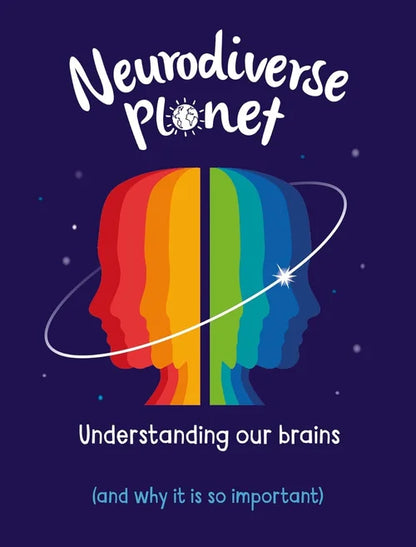 Book cover of 'Neurodiverse Planet' with rainbow-colored silhouette of a head on a dark blue background.