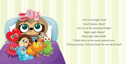 Illustration of a teddy bear in bed with various small animals, accompanied by a bedtime story text.