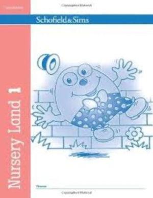 Book cover of 'Nursery Land 1' by Schofield & Sims with a cartoon character on a blue and pink background.