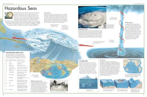 Educational illustration about hazardous seas with diagrams and text.