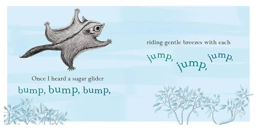 Illustration of a sugar glider with text on a blue background