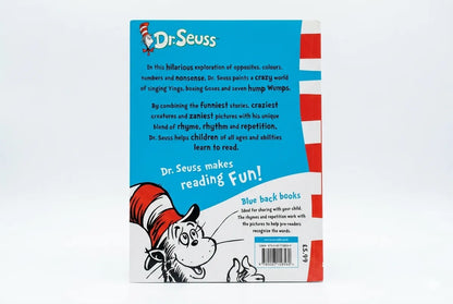 Back cover of a Dr. Seuss book with colorful design and text.