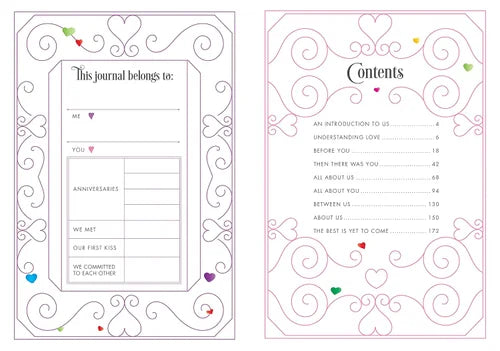 Two pages from a journal with decorative borders and text.