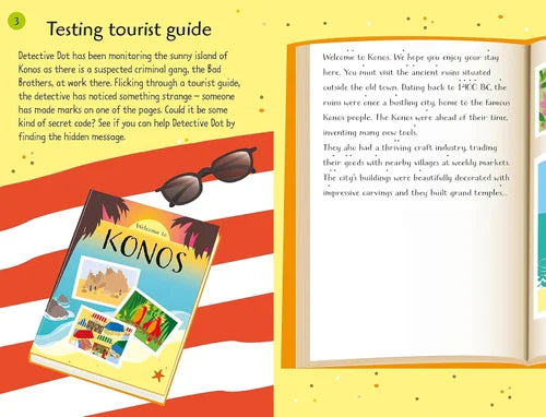 Illustration of a tourist guidebook with sunglasses on a red and yellow background