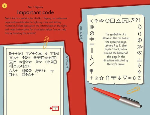 Illustration of a decoder with symbols and a pen on a blue background