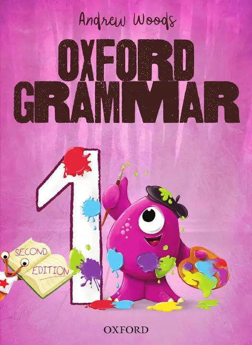 Book cover of 'Oxford Grammar 1' with a cartoon character on a pink background