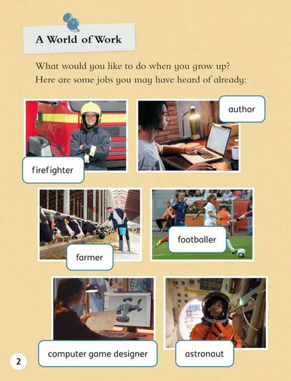 Educational poster about different jobs with images and labels.