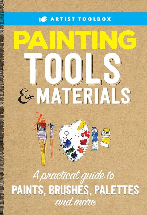 Book titled 'Painting Tools & Materials' by Artist Toolbox on a brown background