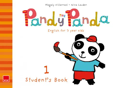 Book cover of 'Pandy The Panda' student's book with a colorful panda character holding a paintbrush.