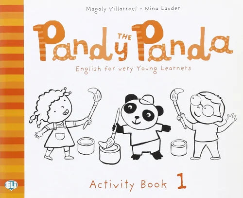 Activity book cover for 'The Pand y Panda' series with illustrations of a panda and two children.