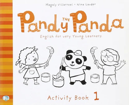 Activity book cover for 'The Pand y Panda' series with illustrations of a panda and two children.
