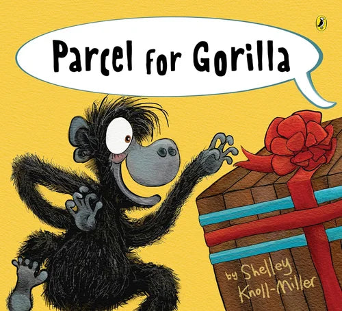 Book cover of 'Parcel for Gorilla' with a cartoon gorilla reaching for a gift box.
