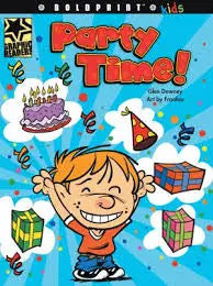 Book cover of 'Party Time!' with a child celebrating on a blue background