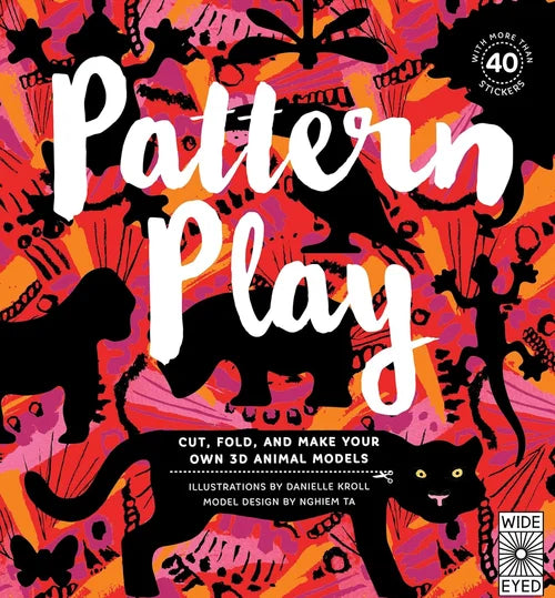 Book cover of 'Pattern Play' with black animal silhouettes on a colorful background