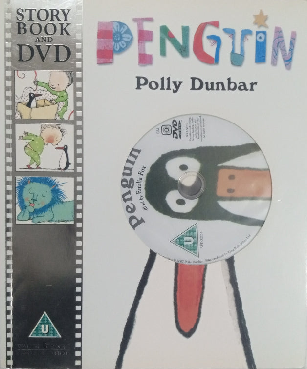 A cover of a preloved children's book titled 'Penguin' by Polly Dunbar, featuring an illustration of a penguin character and the cover DVD.