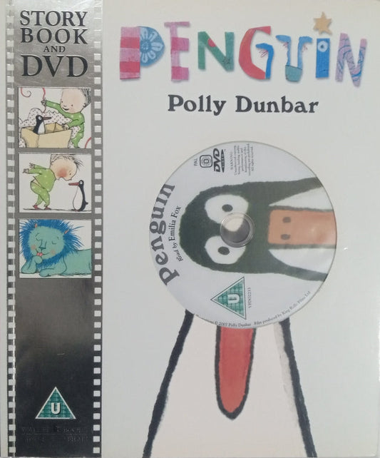 A cover of a preloved children's book titled 'Penguin' by Polly Dunbar, featuring an illustration of a penguin character and the cover DVD.
