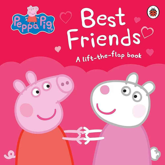 Book cover of 'Peppa Pig: Best Friends' with two characters holding hands on a pink background.