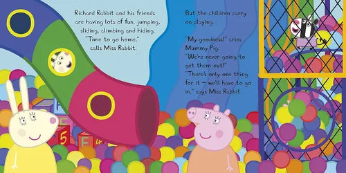 Colorful children's book page with cartoon characters and text.
