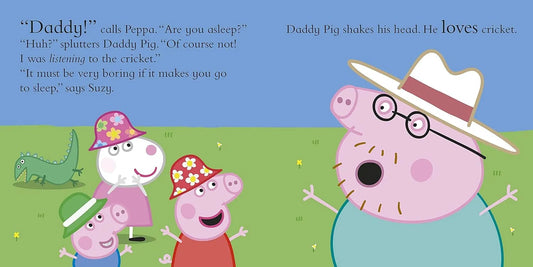 Illustration from an animated show featuring characters in hats with a blue sky and green grass background.