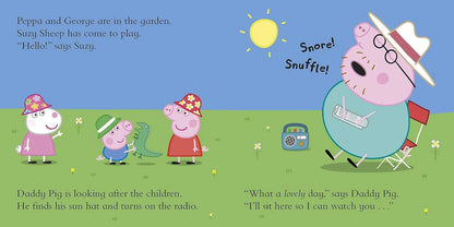 Illustration from a children's book with cartoon characters in a garden setting.