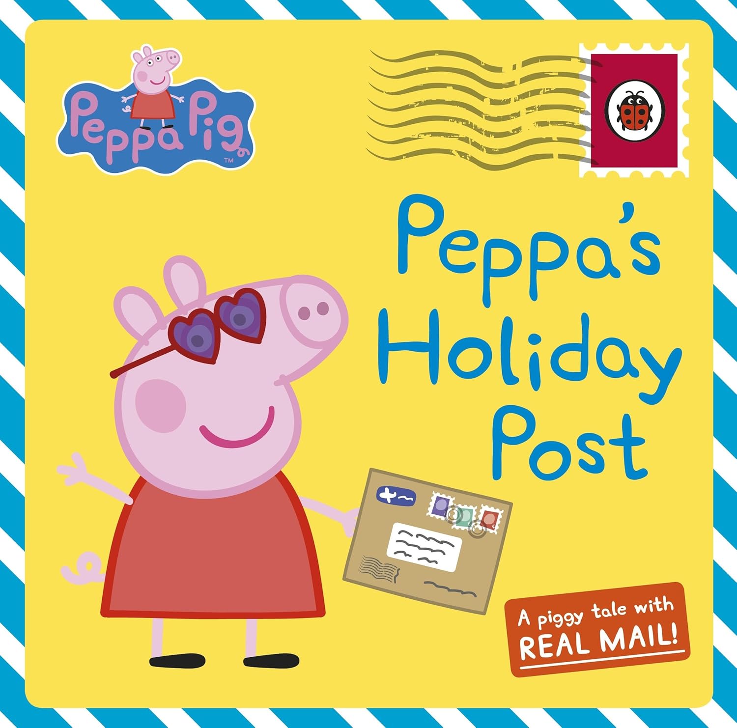 Book cover of 'Peppa's Holiday Post' featuring Peppa Pig with sunglasses and a letter.