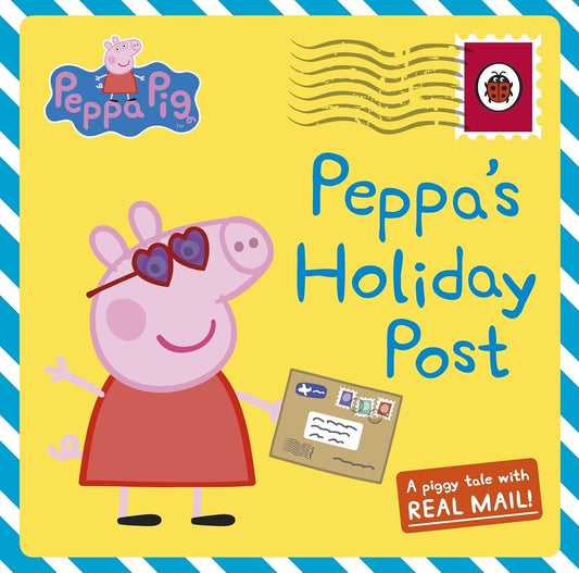 Book cover of 'Peppa's Holiday Post' featuring Peppa Pig with sunglasses and a letter.
