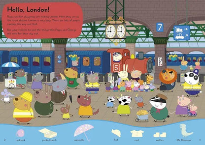 Illustration of animals in a train station with text about London.