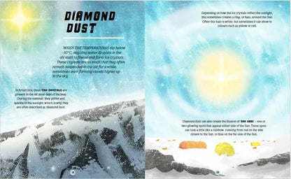 Page from a book about diamond dust with text and illustrations.