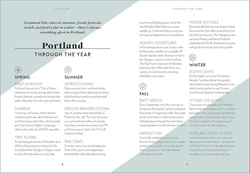 Textual content about Portland through the year with a gray and white color scheme.