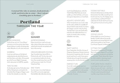 Textual content about Portland through the year with a gray and white color scheme.