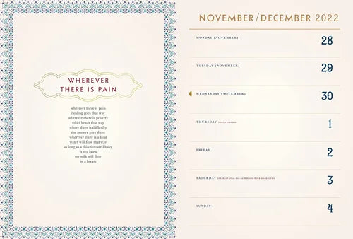 Calendar page for November/December 2022 with decorative border and text.