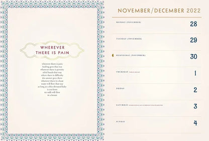 Calendar page for November/December 2022 with decorative border and text.