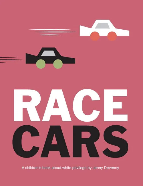 Book cover of 'Race Cars' with race car illustrations and text on a pink background