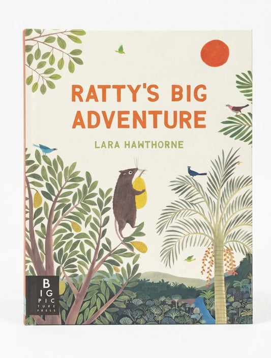 Book cover of 'Ratty's Big Adventure' by Lara Hawthorne with illustrations of a bear and nature.