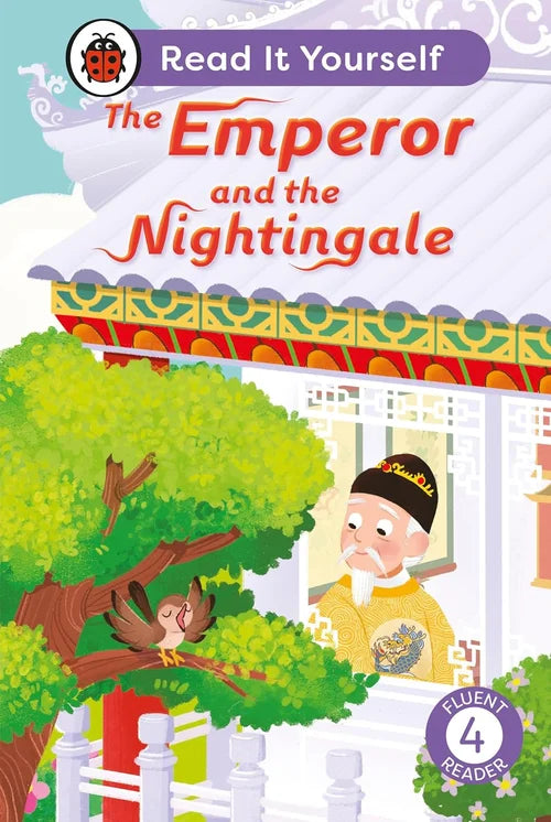 Book cover of 'The Emperor and the Nightingale' with a child and bird illustration.