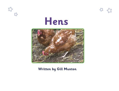 Book cover of 'Hens' with two hens on a grassy patch, written by Gill Munton.
