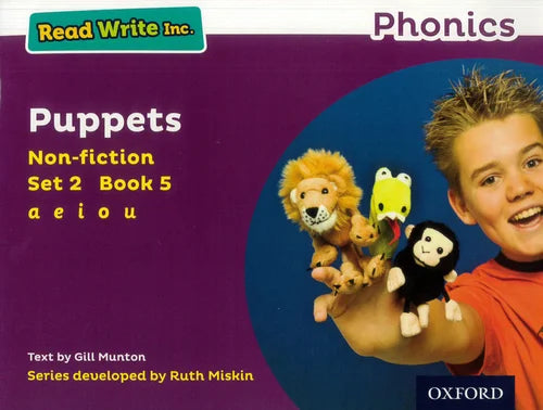 Book cover of 'Puppets' from Read Write Inc. Phonics series with a child holding finger puppets.