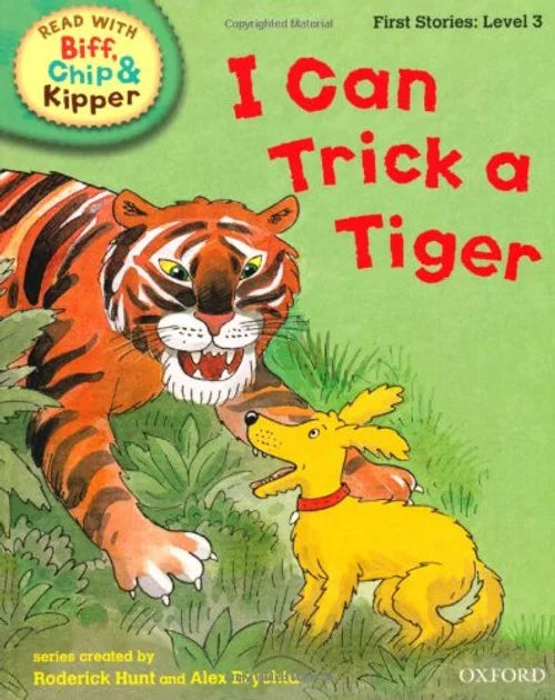 Book cover of 'I Can Trick a Tiger' from the Read with Biff, Chip, and Kipper series.