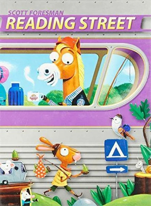Cover of 'Reading Street' with cartoon animals on a bus, published by Scott Foresman.
