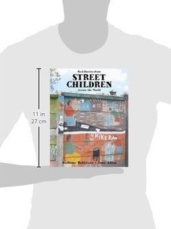 T-shirt with a book cover design of 'Street Children Across the World' on a white background