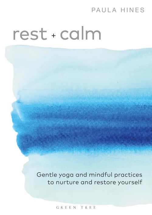 Book cover of 'rest + calm' with blue gradient and text on a white background