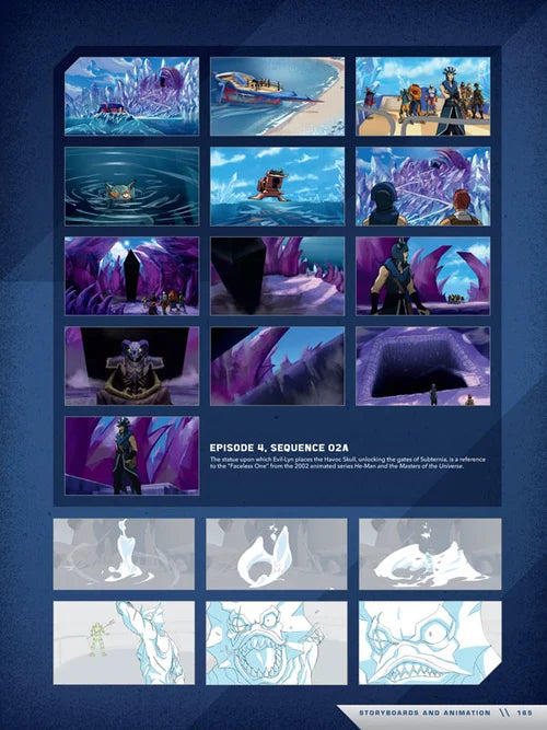 Collection of storyboard panels for an animated episode on a blue background