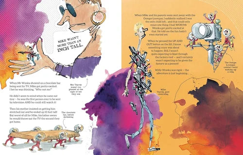 Illustrated book page with a skeleton character and colorful background