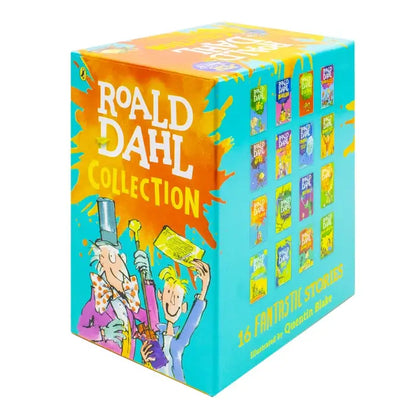 Roald Dahl collection book set with colorful design on a white background