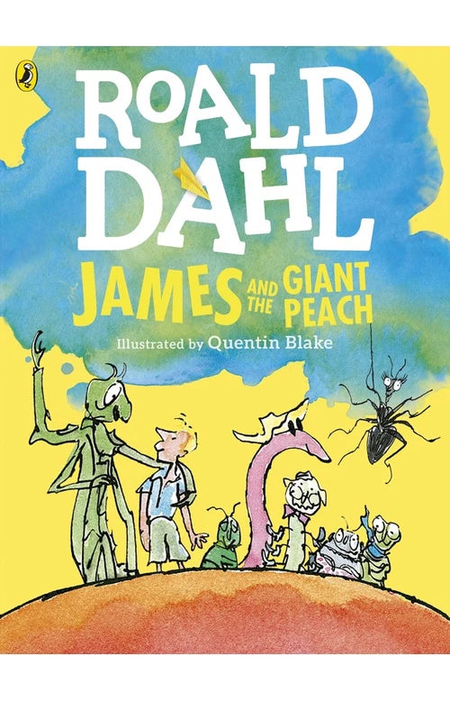 Book cover of 'James and the Giant Peach' by Roald Dahl with colorful illustration.