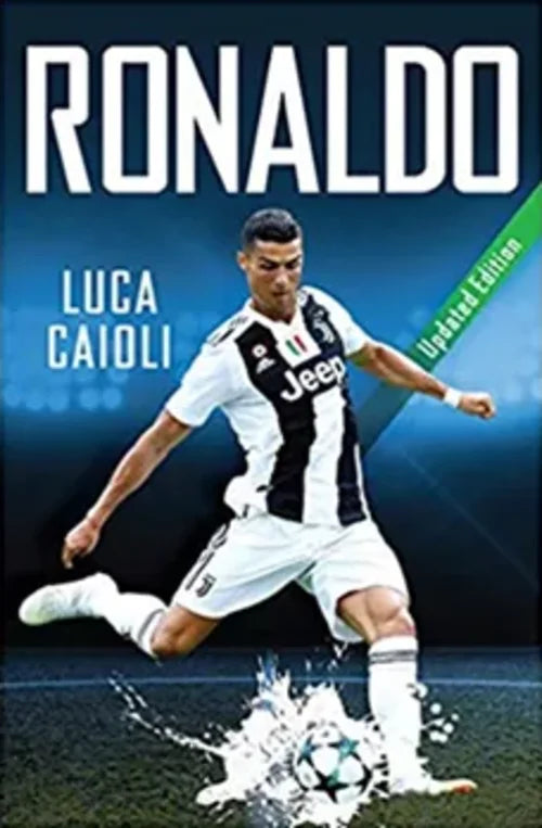Book cover of 'Ronaldo' by Luca Caioli with a soccer player in action.