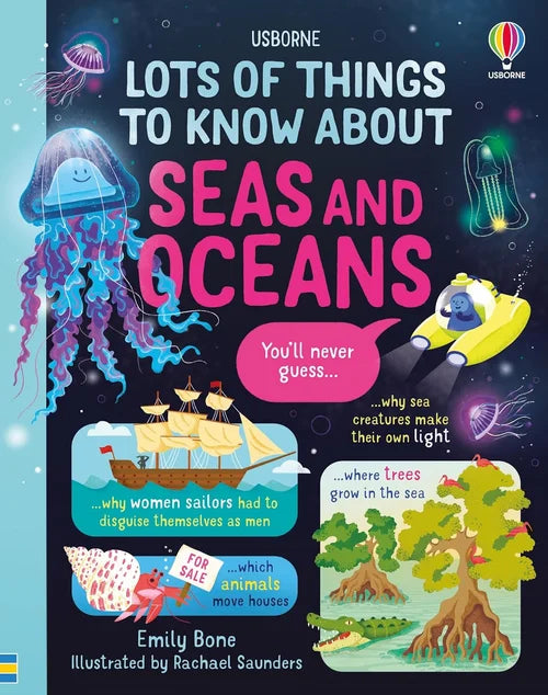 Book cover of 'Lots of Things to Know About Seas and Oceans' with illustrations and text.