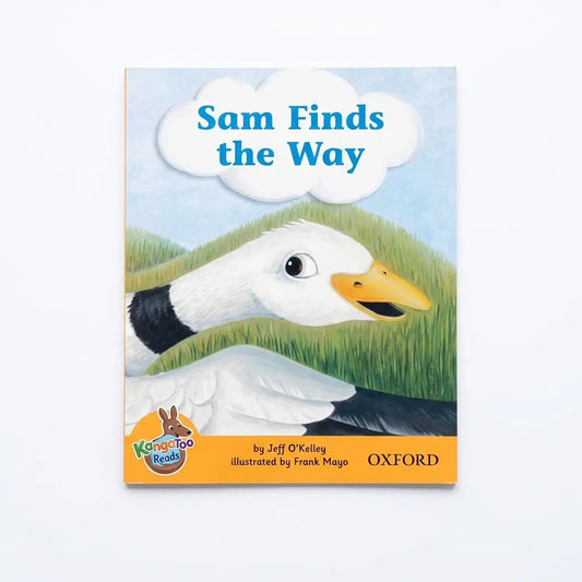 Children's book titled "Sam Finds the Way" with an illustrated duck on the cover, shown against a plain white background. The cover includes the Oxford logo and a Kangaroo Books badge.